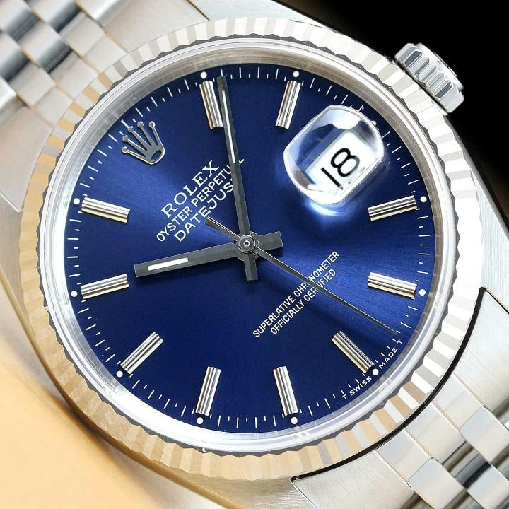 ROLEX MENS DATEJUST 16234 BLUE QUICKSET 18K WHITE GOLD STEEL WATCH + ROLEX BAND: Condition: Pre-owned - Excellent,Bezel Color: Silver,Max Wrist Size: 7.26-7.5 in,Number of Jewels: 31 Jewels,Indices: Stick Indexes, 12-Hour Dial,Bezel: Rolex 18K White Gold Fluted Bezel,Band/Strap: B