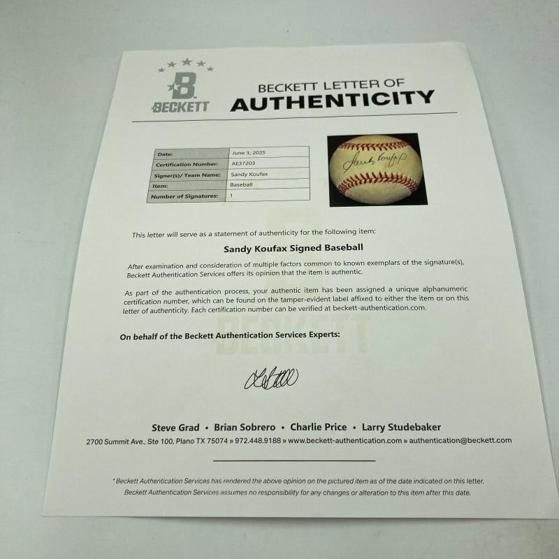 Sandy Koufax Signed Official National League Baseball Beckett COA - 3