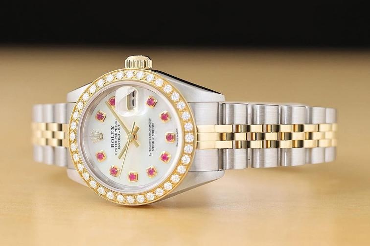 ROLEX LADIES DATEJUST 79173 MOTHER OF PEARL RUBY DIAL 18K GOLD SS DIAMOND WATCH - 2