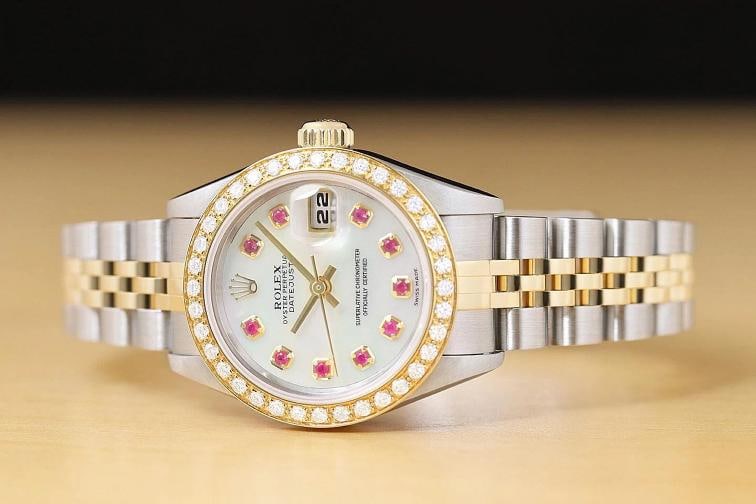 ROLEX LADIES DATEJUST 79173 MOTHER OF PEARL RUBY DIAL 18K GOLD SS DIAMOND WATCH - 3