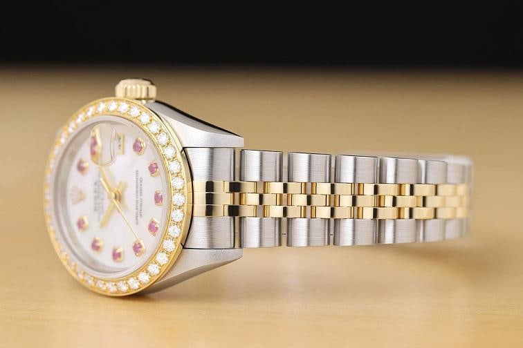 ROLEX LADIES DATEJUST 79173 MOTHER OF PEARL RUBY DIAL 18K GOLD SS DIAMOND WATCH - 4