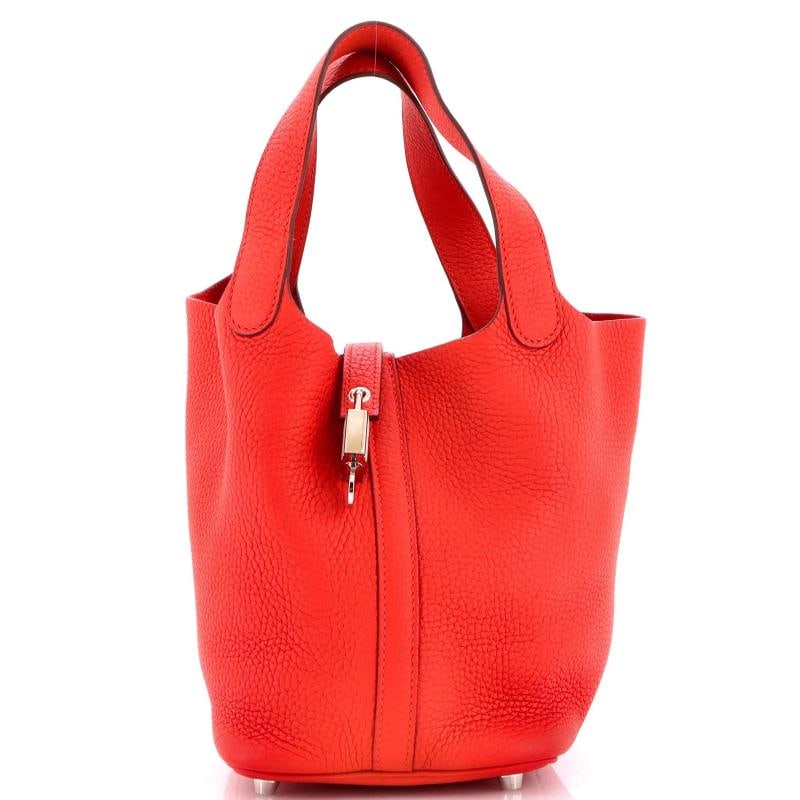 Hermes Picotin Lock Bag Clemence PM: Condition: Pre-owned - Excellent,Brand: Hermes,Exterior Material: Leather,Style: Bucket,Exterior Color: Red,Department: Women,Size: Pm,Accessories: Keys, Lock, Dust Bag Condition: Great. Exterior: min