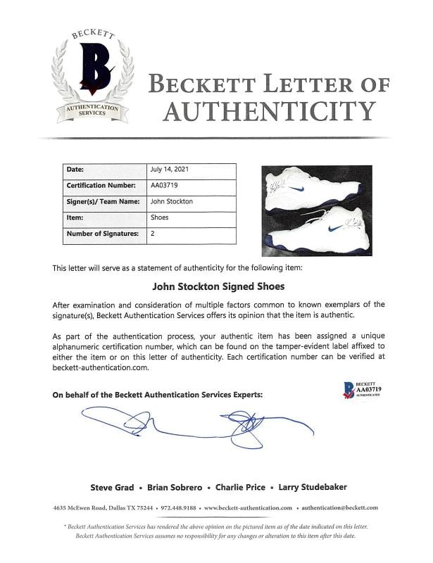 Jazz John Stockton Authentic Signed Game Used Nike Size 12.5 Shoes BAS #AA03719 - 11