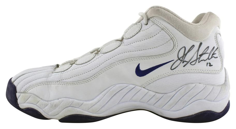 Jazz John Stockton Authentic Signed Game Used Nike Size 12.5 Shoes BAS #AA03719 - 2