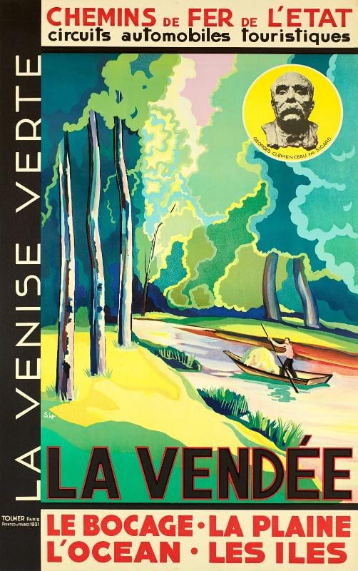 Original Travel Poster - Vendee - Ocean - Beach - Island - Clemenceau 1931: Condition: Used,Unit of Sale: Single-Piece Work,Artist: S.W.,Signed By: S.W.,Size: Medium (up to 36in.),Signed: Yes,Color: Multi-Color,Date of Creation: 1900-1949,Title: La venise verte - La vendÃ