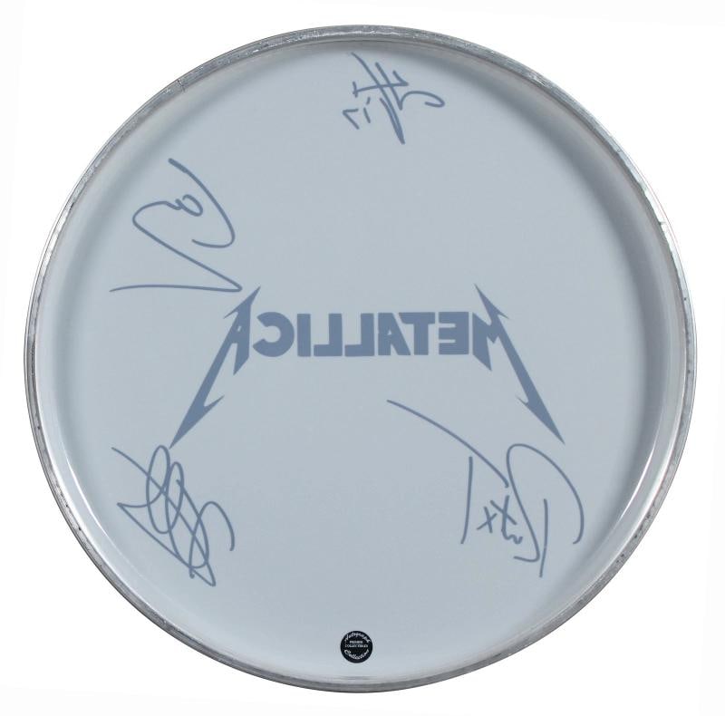 Metallica (4) Hetfield, Ulrich, Hammett & Trujillo Signed 11 Inch Drum Head PSA - 2