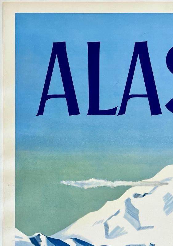 Original Vintage Poster ALASKA PACIFIC NORTHERN AIRLINES Airline Travel LINEN - 2
