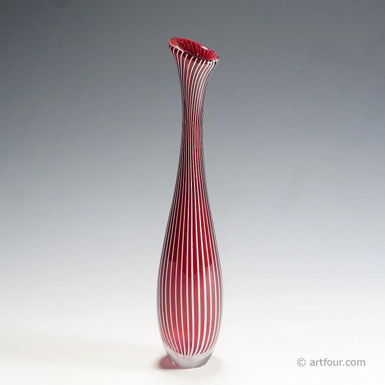 Vintage Zebra Art Glass Vase by Vicke Lindstrand for Kosta 1960s - 2