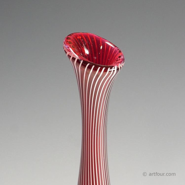 Vintage Zebra Art Glass Vase by Vicke Lindstrand for Kosta 1960s - 3
