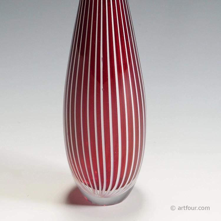 Vintage Zebra Art Glass Vase by Vicke Lindstrand for Kosta 1960s - 4