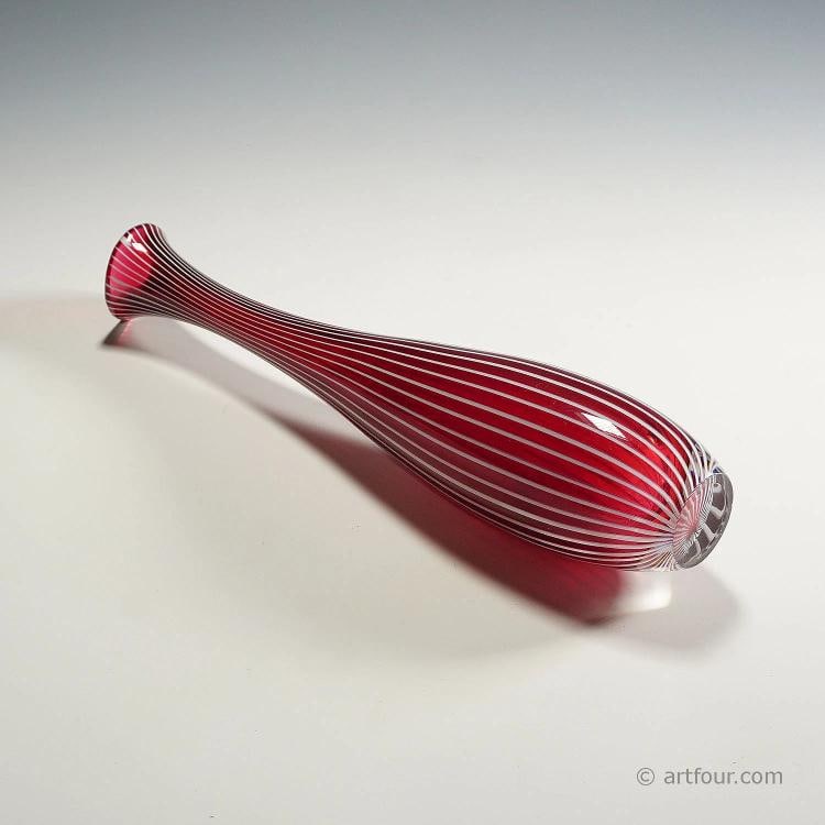 Vintage Zebra Art Glass Vase by Vicke Lindstrand for Kosta 1960s - 5