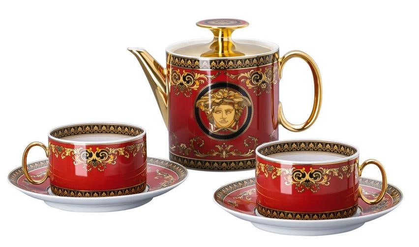 Versace Rosenthal Medusa Red Tea Set for 2 (2xTea Cup & Saucer+Teapot): Condition: New: A brand-new, unused, unopened, undamaged item in its original packaging (where packaging is ... Read moreabout the conditionNew: A brand-new, unused, unopened, undamaged item in its or