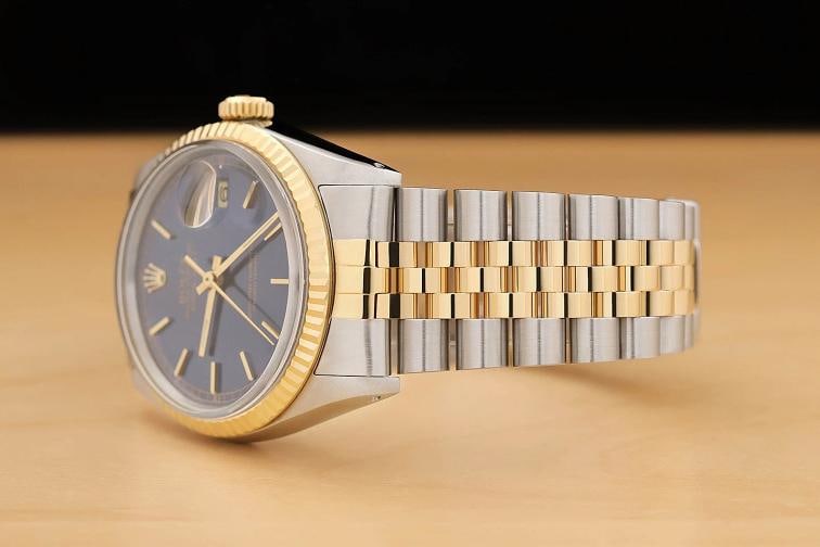ROLEX MENS DATEJUST 16013 BLUE DIAL 18K YELLOW GOLD STAINLESS STEEL WATCH - 4