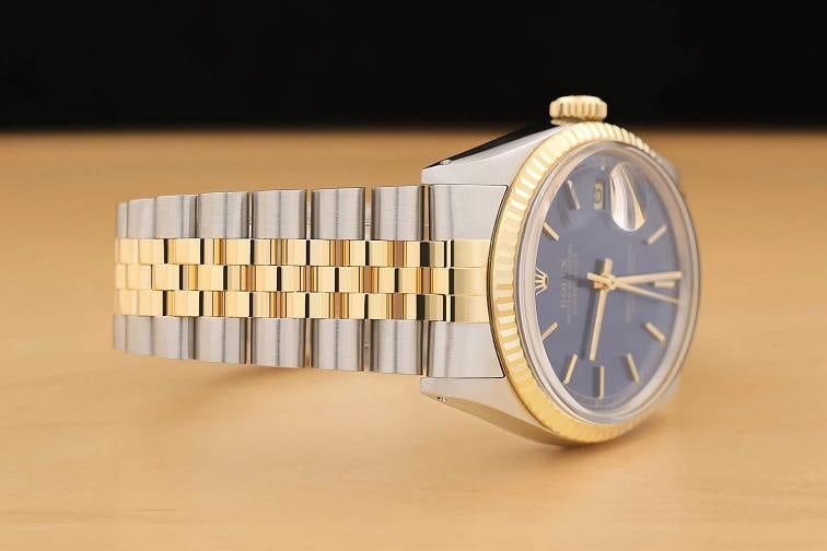 ROLEX MENS DATEJUST 16013 BLUE DIAL 18K YELLOW GOLD STAINLESS STEEL WATCH - 7