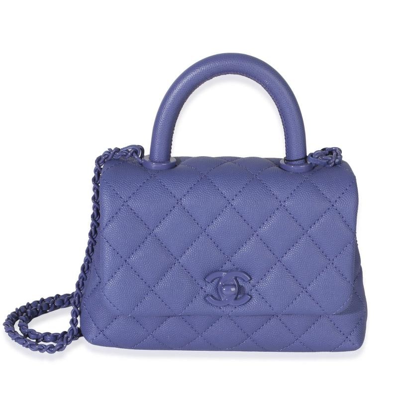 Chanel Purple Quilted Incognito Mini Coco Top Handle Flap Bag: Condition: Pre-owned - Good,Dimensions: 6 x 4.5 x 3.5,Handbag Accessories: Box;Dustbag;Authenticity Card;Retail Tag,Bag Width: 6 in,Bag Depth: 3.5 in,Bag Height: 4.5 in,Department: Unisex,Style: