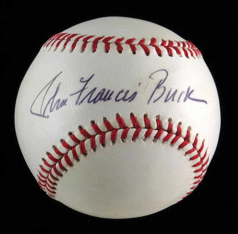 Rare Jack Buck Full Name Single Signed NL Baseball JSA COA: Sport: Baseball,Player: Jack Buck,Signed: Yes,Autograph Authentication: James Spence Authentication (JSA),Original/Reprint: Original,Product: Ball,Country of Origin: United States
