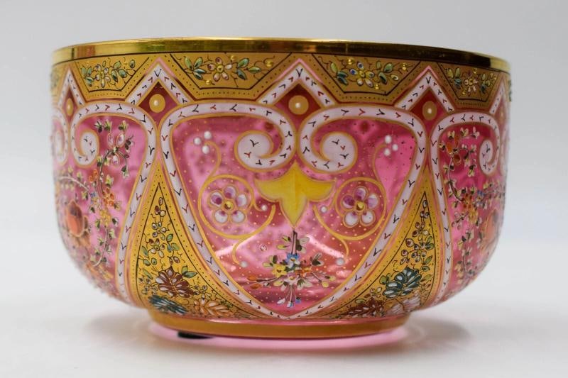 Incredible Moser Hand Painted & Enameled Finger Bowl & Underplate C.1925 - 6