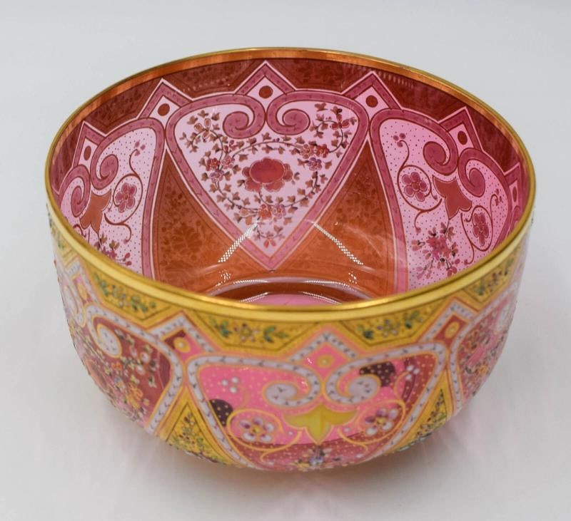 Incredible Moser Hand Painted & Enameled Finger Bowl & Underplate C.1925 - 7