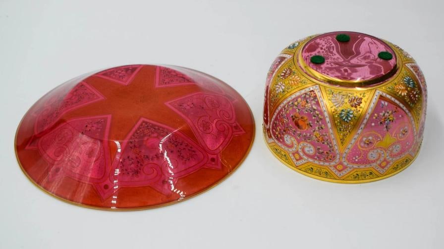 Incredible Moser Hand Painted & Enameled Finger Bowl & Underplate C.1925 - 8