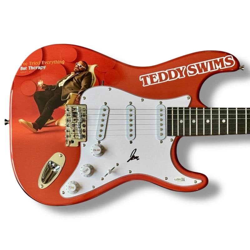 Teddy Swims Signed Guitar Custom Graphics JSA COA I've Tried Everything But: Industry: Music,Signed: Yes,Autograph Authentication: James Spence (JSA),Object Type: Guitar & Guitar Pick,Original/Reproduction: Original,Country of Origin: United States Signer: Teddy Swims Item Typ