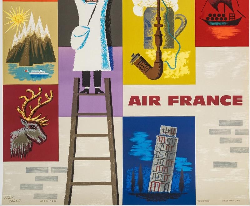 Original Travel Poster, Carlu, Air France Europe, Eiffel Tower England Deer 1957 - 3