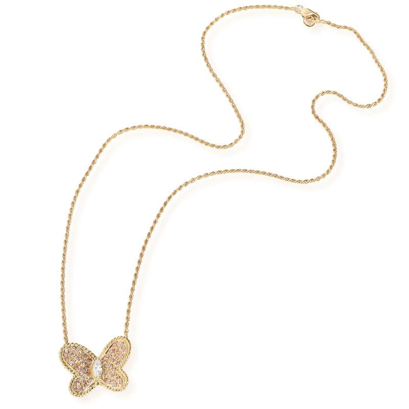 Graff Pink & White Diamond Butterfly Necklace in 18K Yellow Gold 0.75 CTW - 2