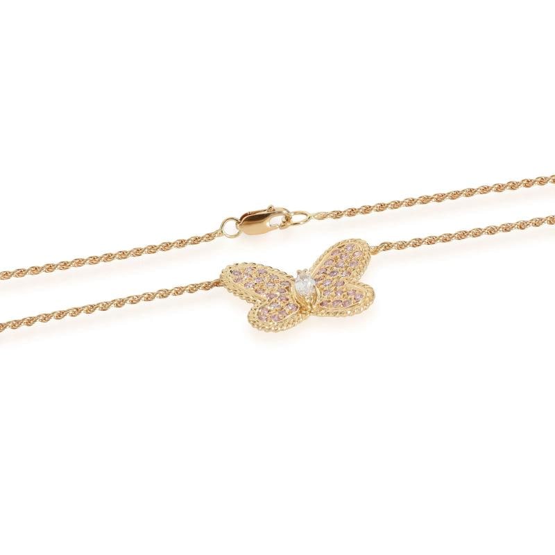 Graff Pink & White Diamond Butterfly Necklace in 18K Yellow Gold 0.75 CTW - 3