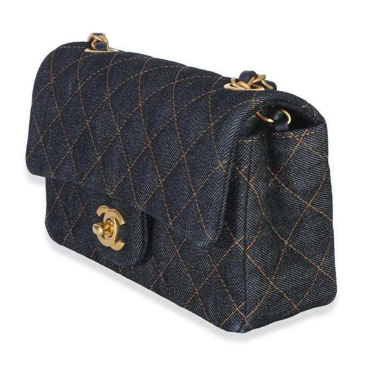 Chanel Dark Blue Quilted Denim Mini Rectangular Flap Bag - 3