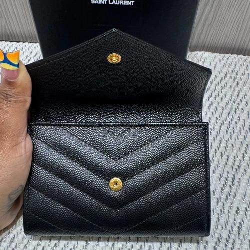 Saint Laurent Grain De Poudre MatelassÃƒÂ© Chevron Small Monogram Envelope Walle - 12
