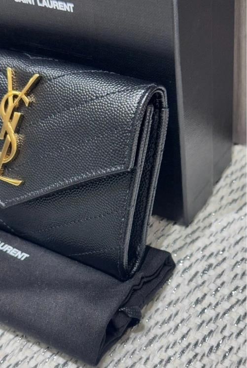 Saint Laurent Grain De Poudre MatelassÃƒÂ© Chevron Small Monogram Envelope Walle - 5