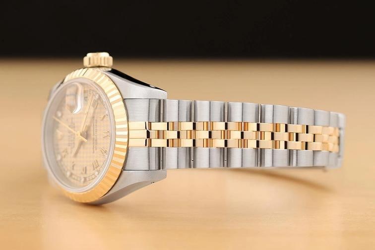 ROLEX LADIES DATEJUST 69173 HOUNDSTOOTH FACTORY DIAMOND ROMAN 18K GOLD SS WATCH - 4