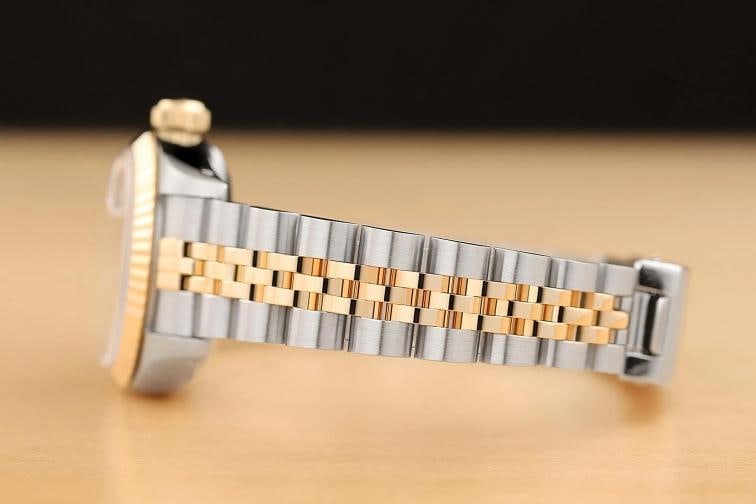 ROLEX LADIES DATEJUST 69173 HOUNDSTOOTH FACTORY DIAMOND ROMAN 18K GOLD SS WATCH - 5