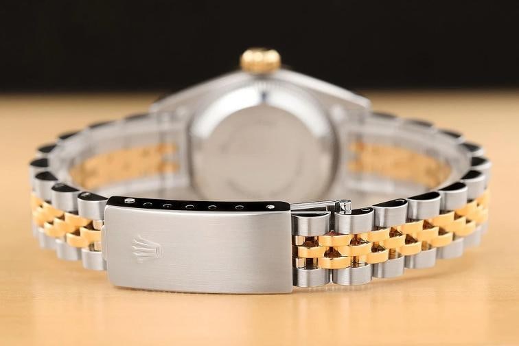 ROLEX LADIES DATEJUST 69173 HOUNDSTOOTH FACTORY DIAMOND ROMAN 18K GOLD SS WATCH - 6