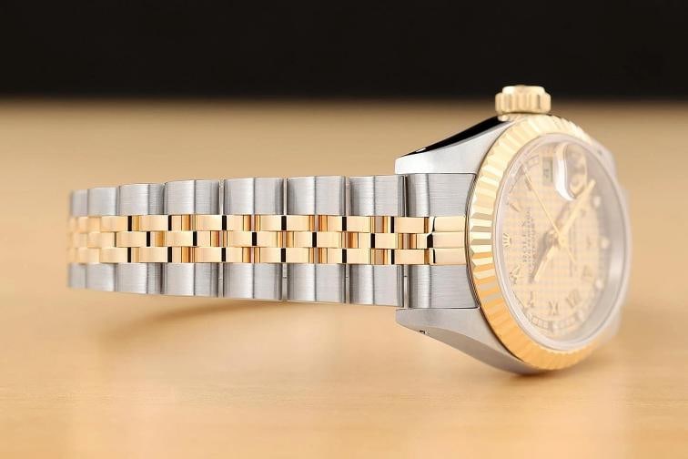 ROLEX LADIES DATEJUST 69173 HOUNDSTOOTH FACTORY DIAMOND ROMAN 18K GOLD SS WATCH - 7
