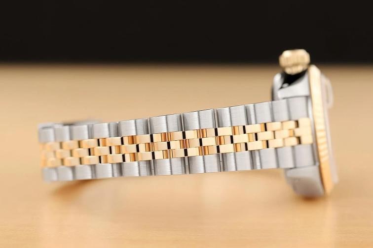 ROLEX LADIES DATEJUST 69173 HOUNDSTOOTH FACTORY DIAMOND ROMAN 18K GOLD SS WATCH - 8