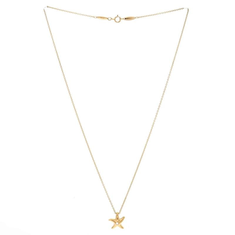 Tiffany & Co. Vintage Starfish Pendant Necklace 18K Yellow Gold with Diamond - 2