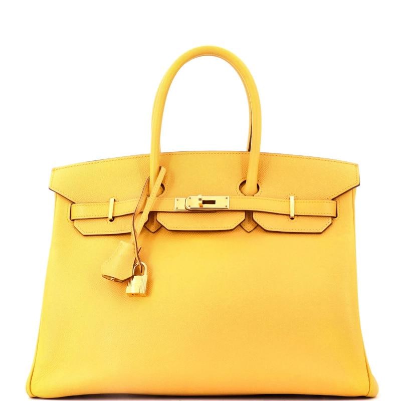 Hermes Birkin Handbag Yellow Epsom with Gold Hardware 35: Condition: Pre-owned - Good,Brand: Hermes,Exterior Material: Leather,Style: Top Handle,Exterior Color: Yellow,Department: Women,Size: 35,Accessories: Lock, Clochette, Keys Condition: Fair. Exterior:
