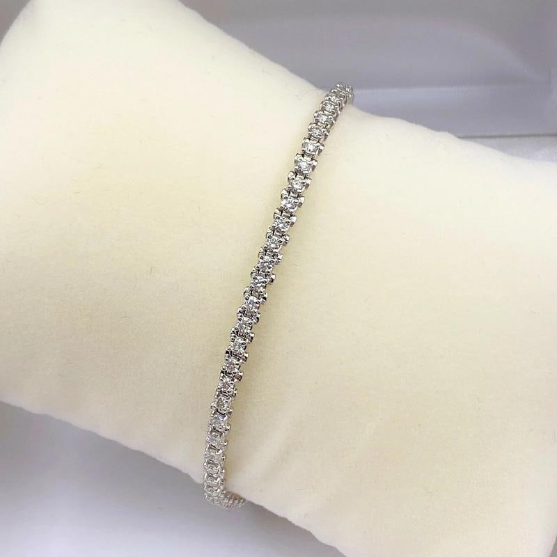Round Brilliant Diamond Tennis Bracelet 14K White Gold - 4
