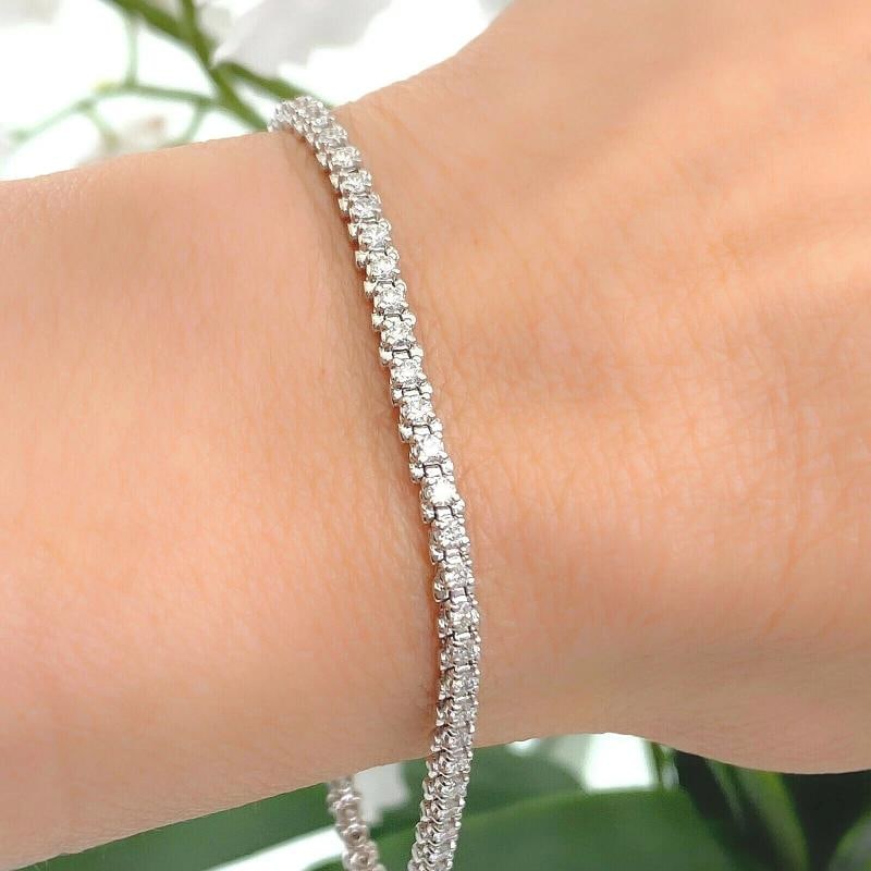 Round Brilliant Diamond Tennis Bracelet 14K White Gold - 8
