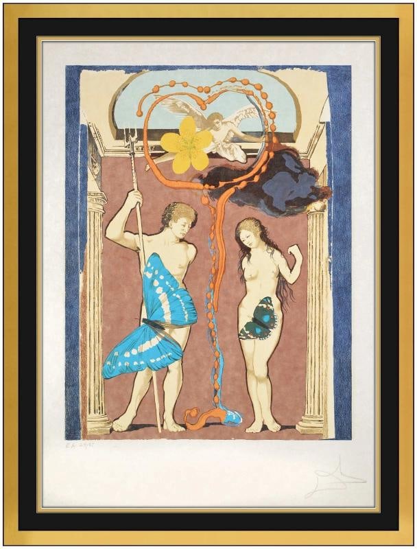 Salvador Dali Original Color Lithograph Le Judgement Figures Signed Framed Art