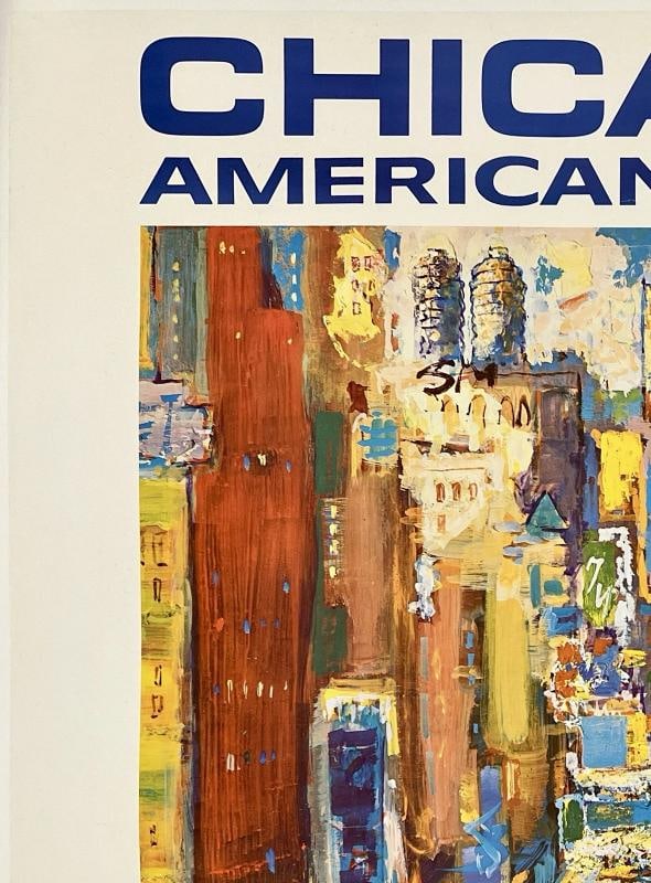 Original Vintage Poster AMERICAN AIRLINES CHICAGO Airline Travel Tourism LINEN - 2