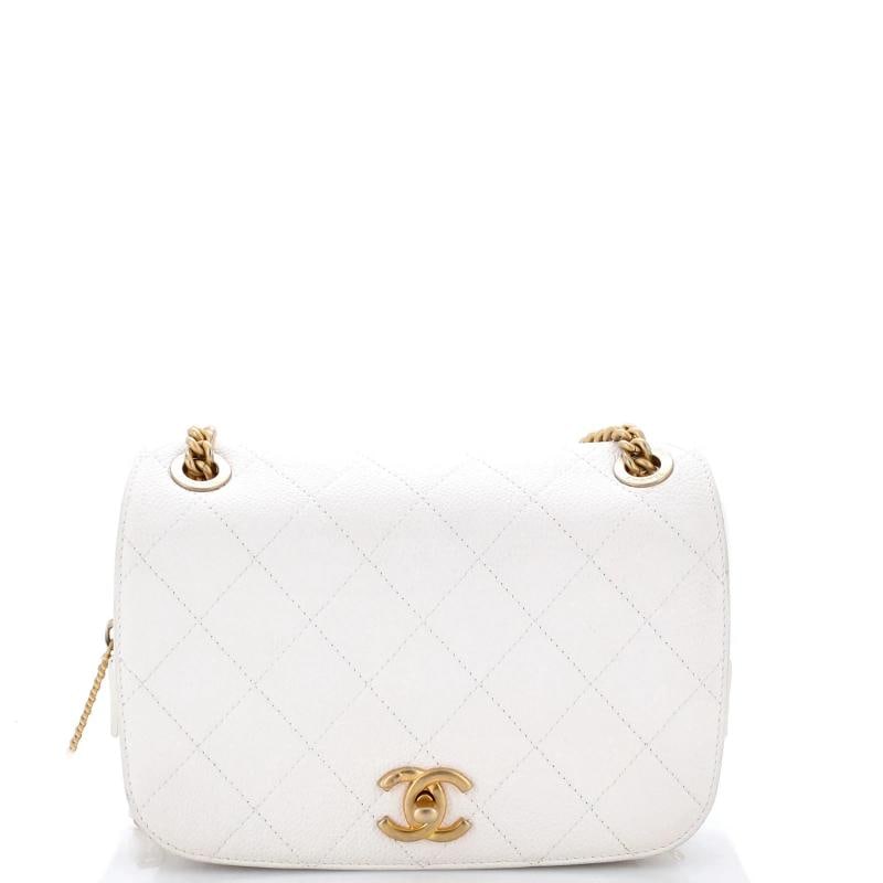 Chanel CC Zipped Full Flap Bag Stitched Caviar Medium: Accessories: Dust Bag, Authenticity Card Measurements: Handle Drop 12", Height 7", Width 8.5", Depth 3.5", Strap Drop 20". Condition: Pre-owned - Good,Brand: Chanel,Exterior Material: Leather,Style:
