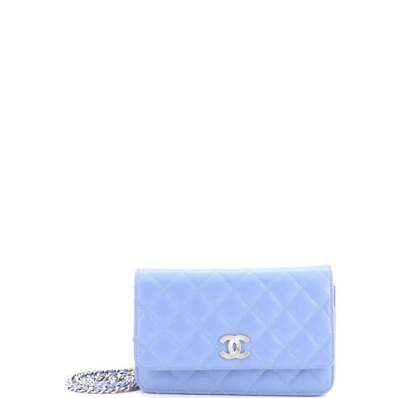 Chanel Textured CC Wallet on Chain Quilted Caviar: Measurements: Height 5", Width 7.5", Depth 1.5", Strap Drop 24" . Condition: Pre-owned - Excellent,Brand: Chanel,Exterior Material: Leather,Style: Cross Body Bags,Exterior Color: Blue,Department: Wome