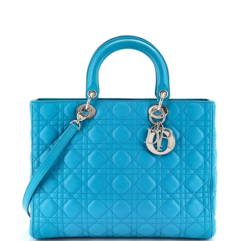 Christian Dior Lady Dior Bag Cannage Quilt Lambskin Large: Accessories: With Strap Measurements: Handle Drop 4", Height 10", Width 12.5", Depth 4", Strap Drop 14". Condition: Pre-owned - Good,Brand: Christian Dior,Exterior Material: Leather,Style: Totes,Exter