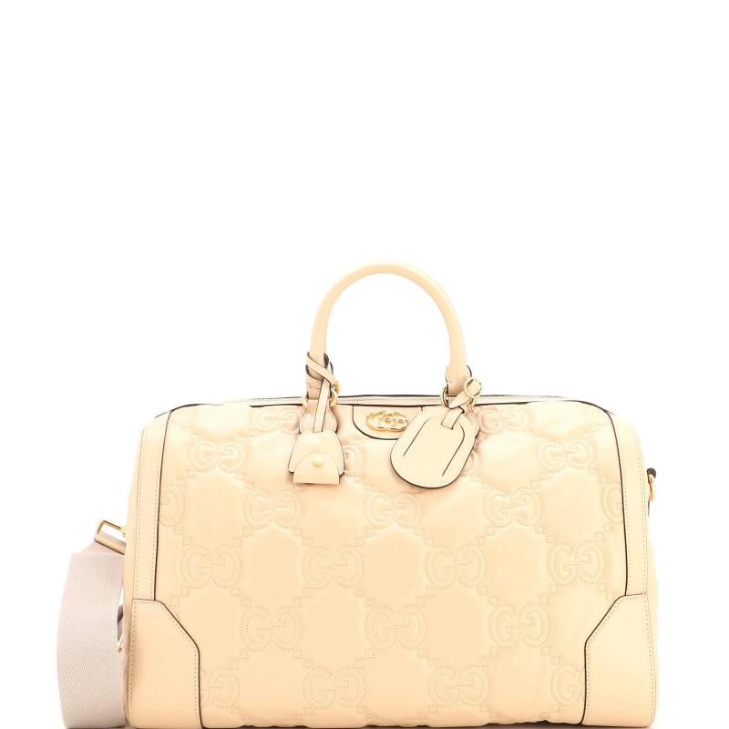 Gucci Convertible Boston Top Handle Bag GG Matelasse Leather Medium: Accessories: Clochette, Lock, Dust Bag, Keys, Luggage Tag, With Strap Measurements: Handle Drop 4", Height 11", Width 17.5", Depth 9.5", Strap Drop 23-14". Condition: Pre-owned - Excellent,Brand: