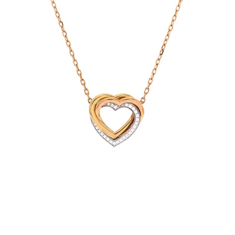 Cartier Trinity de Cartier Heart Pendant Necklace 18K Tricolor Gold: Measurements: Length: 15.0 - 16.25 ", Pendant Length: 14.35 mm, Pendant Width: 13.6 mm . Condition: Pre-owned - Good,Brand: Cartier,Main Stone: Diamond,Metal: 18K Tri Colored Gold,Metal Purity: