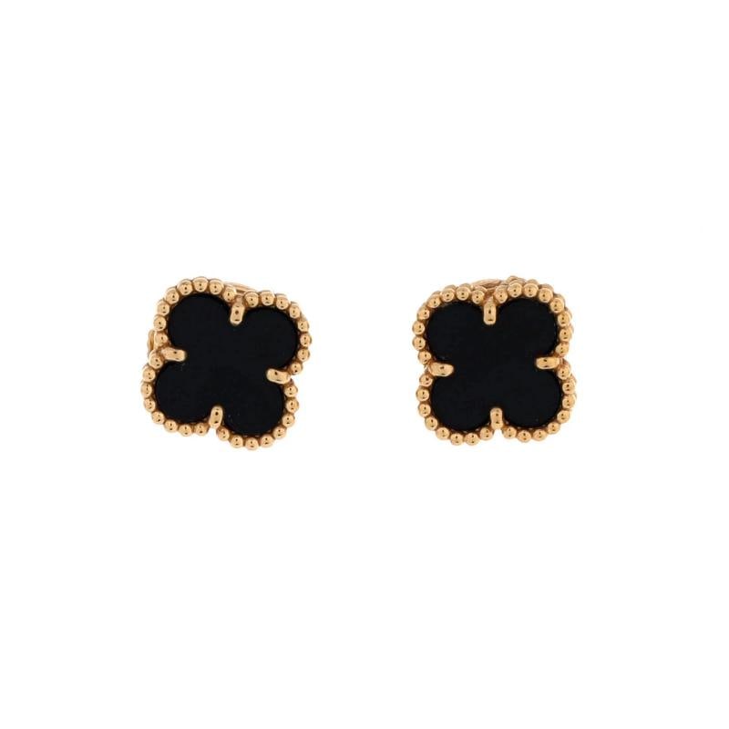 Van Cleef & Arpels Sweet Alhambra Stud Earrings 18K Yellow Gold and Onyx: Measurements: Height/Length: 12.08 mm, Width: 9.20 mm . Condition: Pre-owned - Good,Brand: Van Cleef & Arpels,Main Stone: Onyx,Metal: 18K Yellow Gold,Metal Purity: 18K,Style: Stud,Type: Earrings,Color