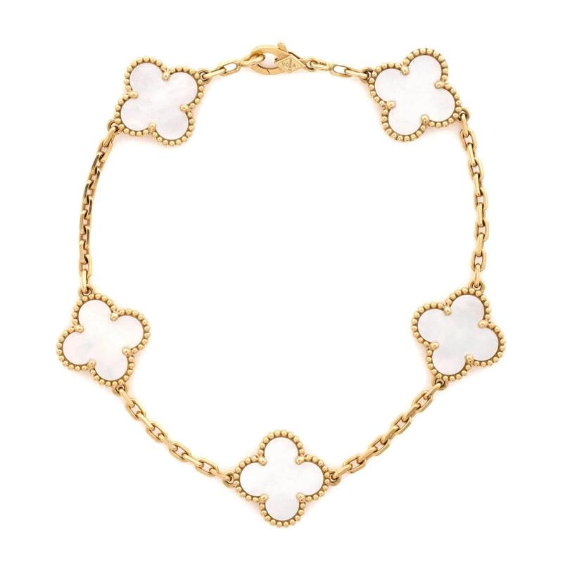 Van Cleef & Arpels Vintage Alhambra 5 Motifs Bracelet 18K Yellow Gold and Mother: Measurements: Circumference: 8.00 ", Width: 14.90 mm . Condition: Pre-owned - Good,Brand: Van Cleef & Arpels,Main Stone: Mother Of Pearl,Metal: 18K Yellow Gold,Metal Purity: 18K,Style: Bracelet,Type: 