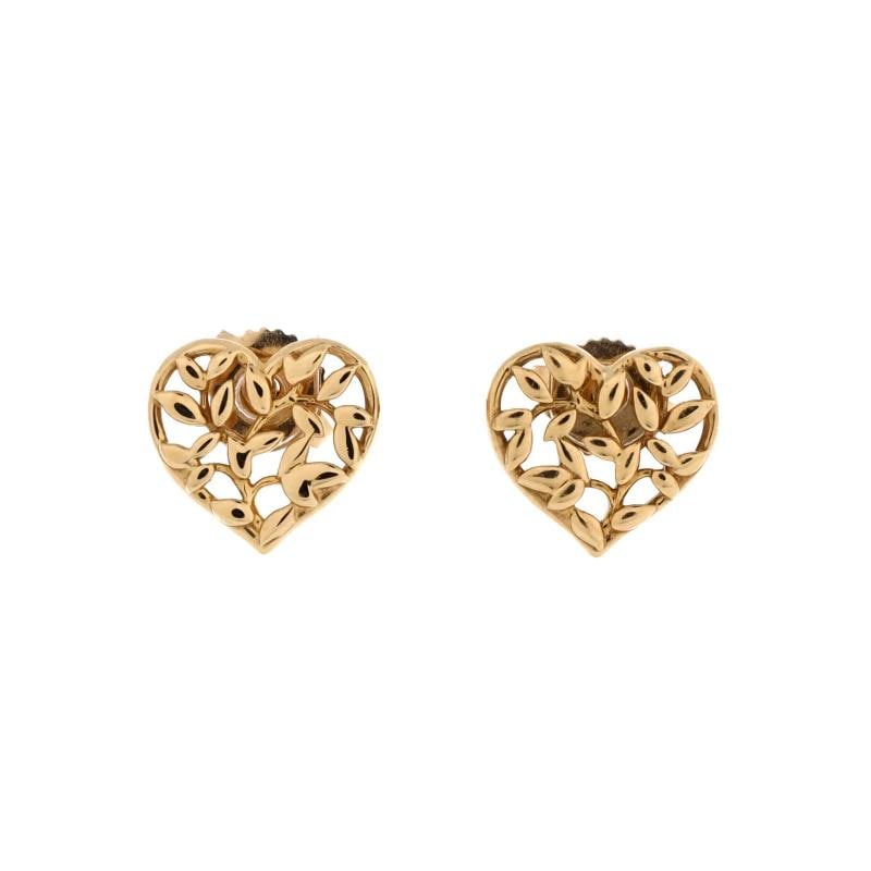 Tiffany & Co. Paloma Picasso Olive Leaf Heart Stud Earrings 18K Yellow Gold (1 of 3)