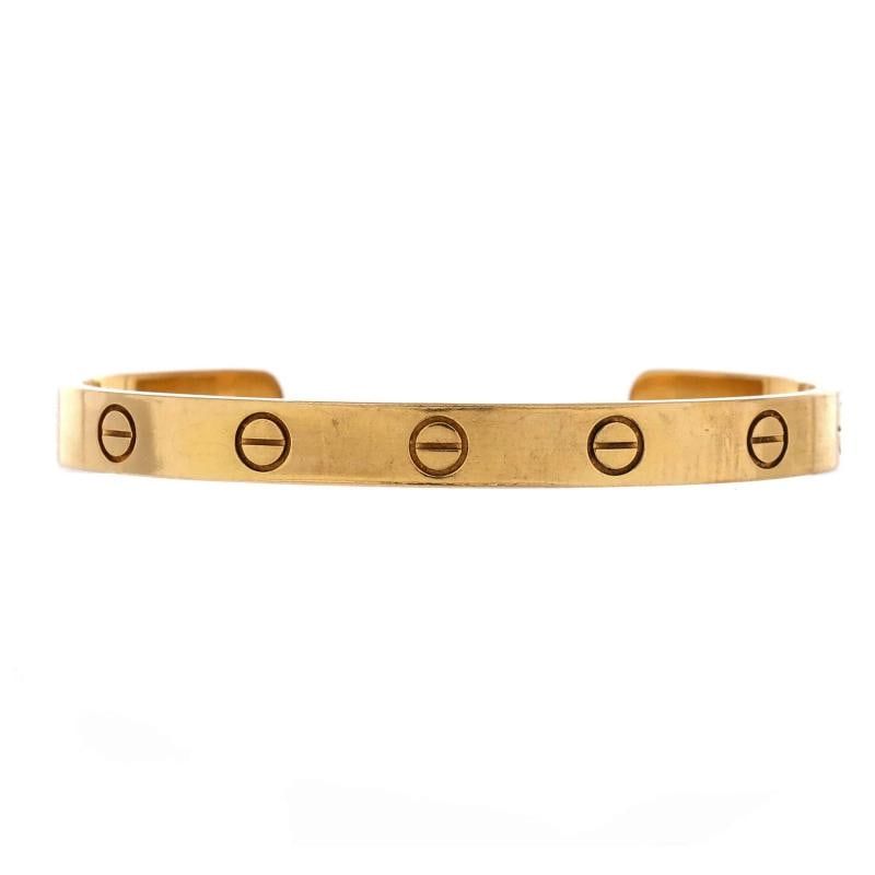 Cartier Love Cuff Bracelet 18K Yellow Gold: Measurements: Circumference: 6 ", Width: 6.2 mm . Condition: Pre-owned - Good,Brand: Cartier,Main Stone: Unknown,Metal: 18K Yellow Gold,Metal Purity: 18K,Style: Cuff,Type: Bracelet,Color: Yellow